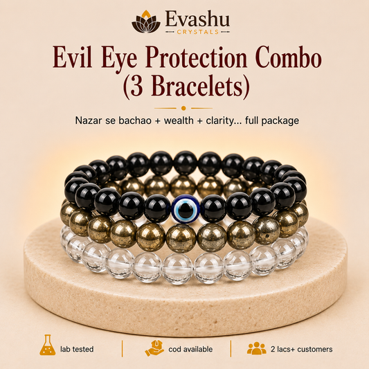Clear Quartz, Pyrite & Evil Eye Bracelet Set for Focus