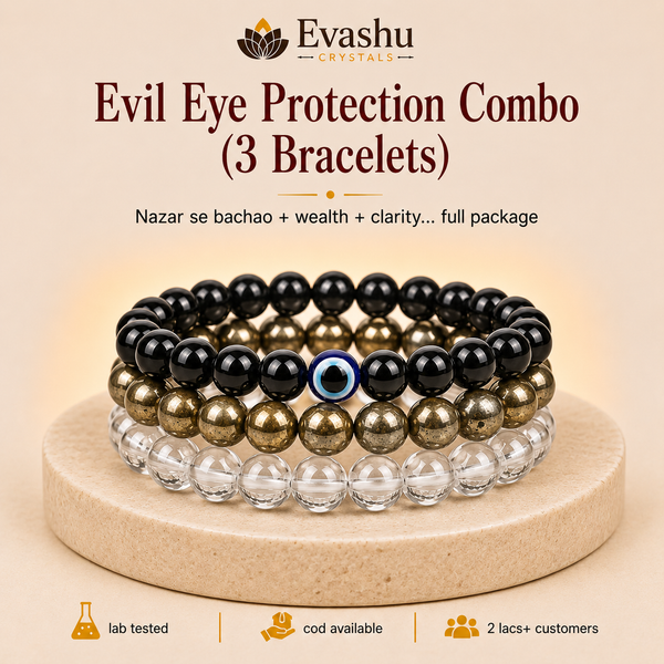 Clear Quartz, Pyrite & Evil Eye Bracelet Set for Focus