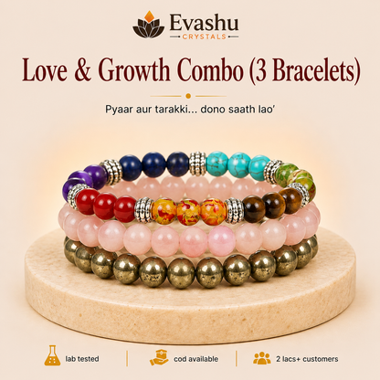 Rose Quartz, 7 Chakra & Pyrite Bracelet Set for Self-Love