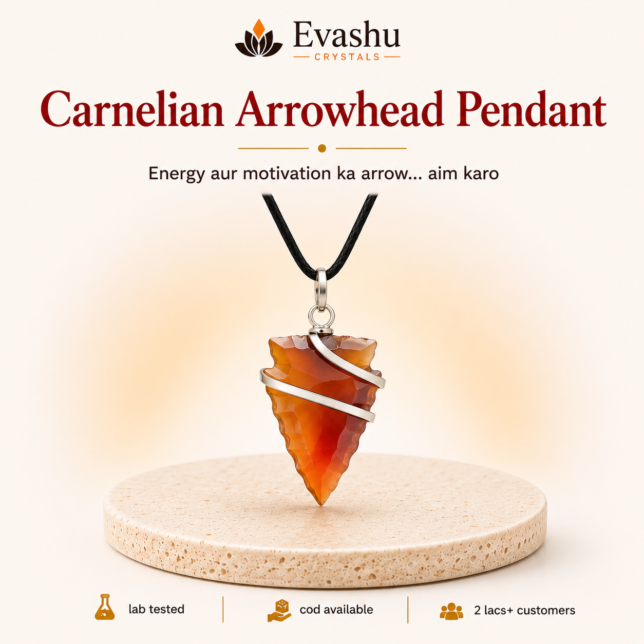 Natural Carnelian Arrowhead Pendant for Courage
