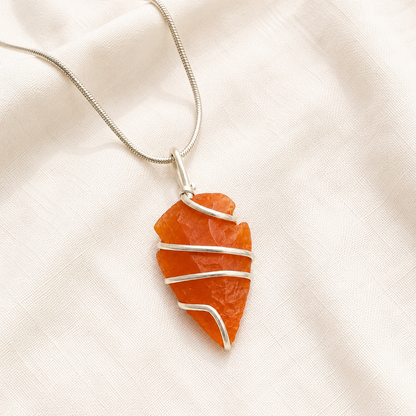 Natural Carnelian Arrowhead Pendant for Courage