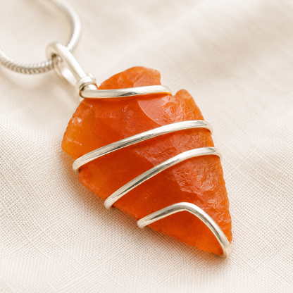 Natural Carnelian Arrowhead Pendant for Courage