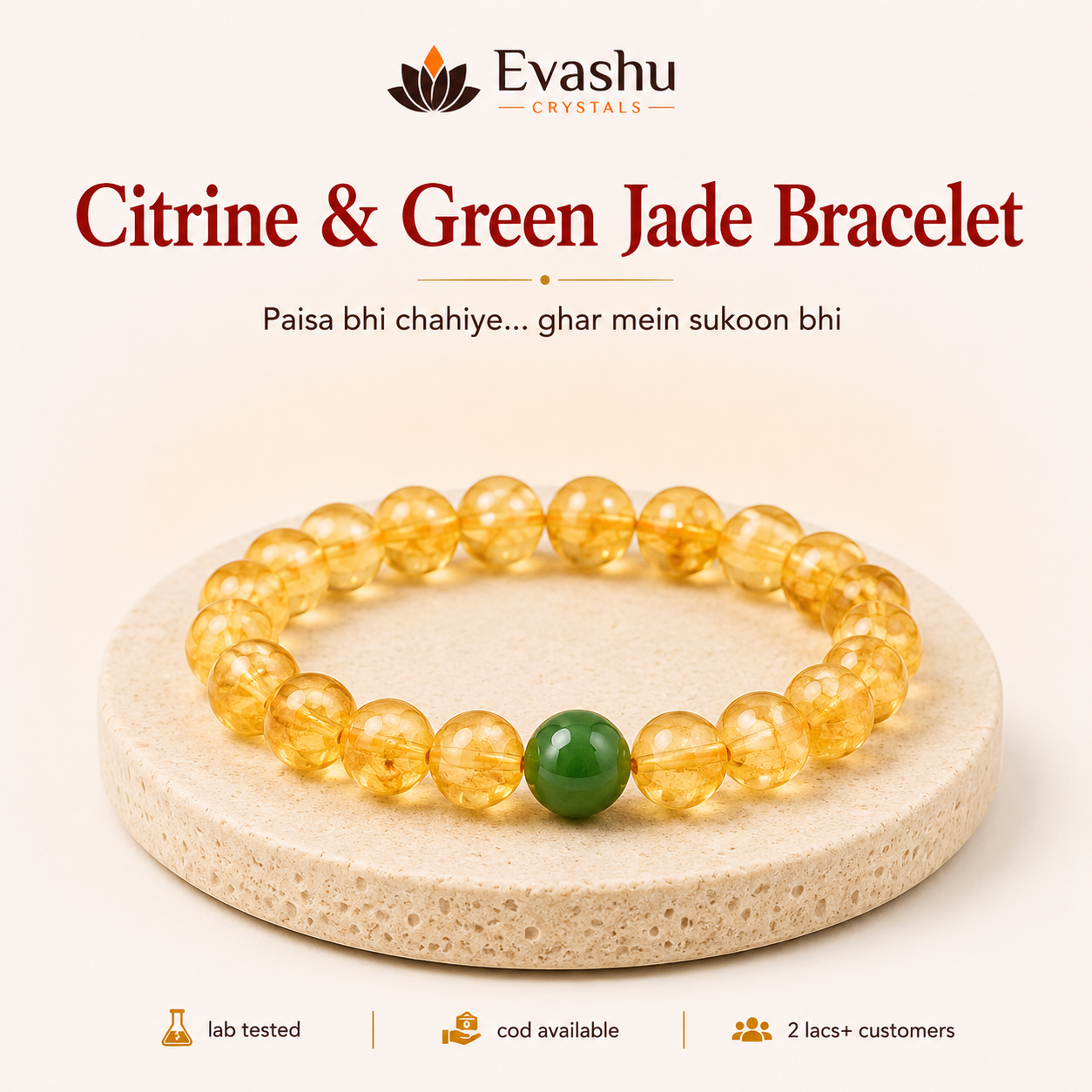 Natural Citrine & Green Jade Bracelet Set for Abundance