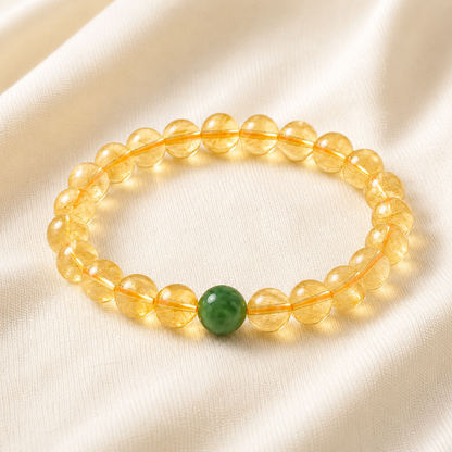 Natural Citrine & Green Jade Bracelet Set for Abundance