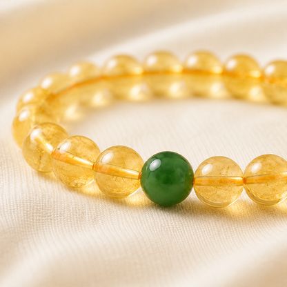 Natural Citrine & Green Jade Bracelet Set for Abundance