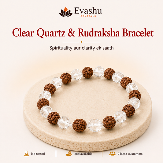 Natural Clear Quartz & Rudraksha Bracelet for Focus