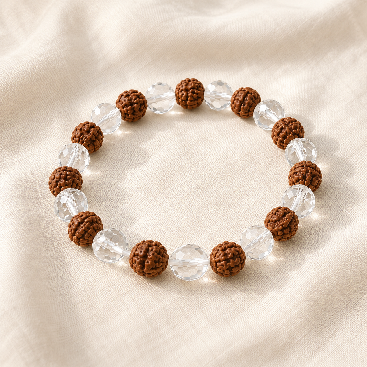 Natural Clear Quartz & Rudraksha Bracelet for Focus