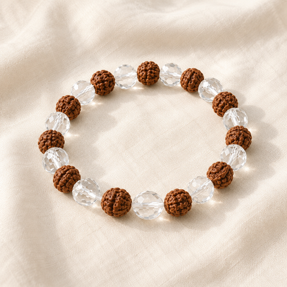 Natural Clear Quartz & Rudraksha Bracelet for Focus