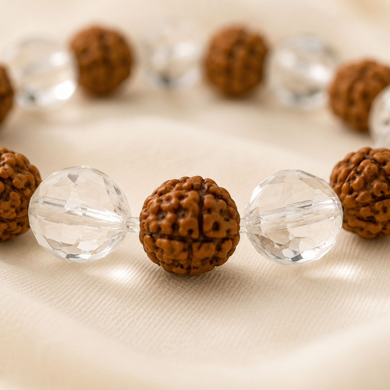 Natural Clear Quartz & Rudraksha Bracelet for Focus
