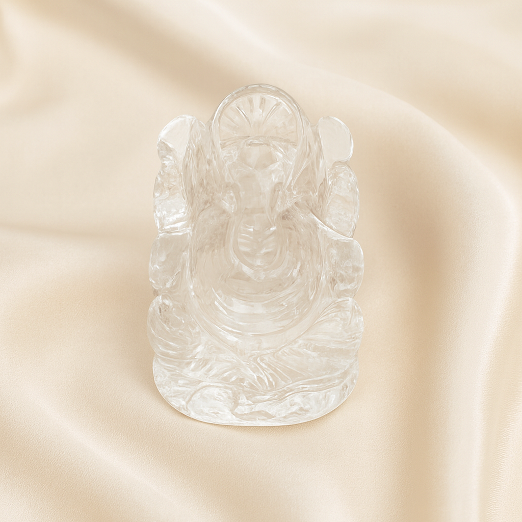 Natural Clear Quartz Ganesh Ring for Focus