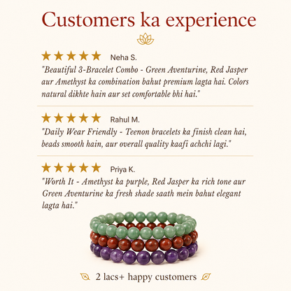Green Aventurine, Red Jasper & Amethyst Bracelet Set for Growth