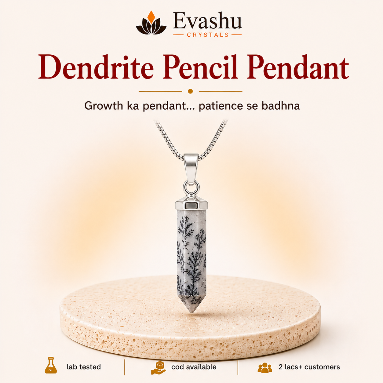 Natural Dendrite Pencil Pendant for Positive Energy
