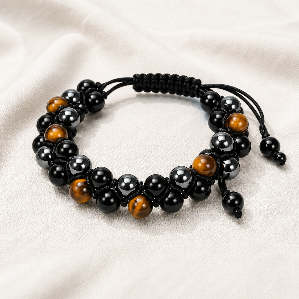 Natural Black Obsidian & Tiger Eye Bracelet for Protection