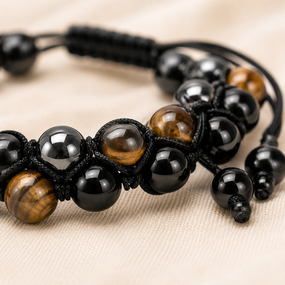 Natural Black Obsidian & Tiger Eye Bracelet for Protection