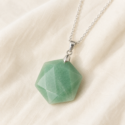 Natural Green Aventurine Hexagon Pendant for Growth