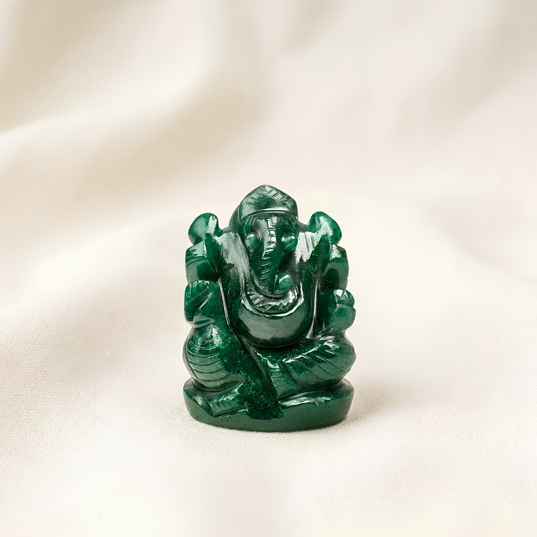 Natural Green Aventurine Ganesh Ring for Opportunity