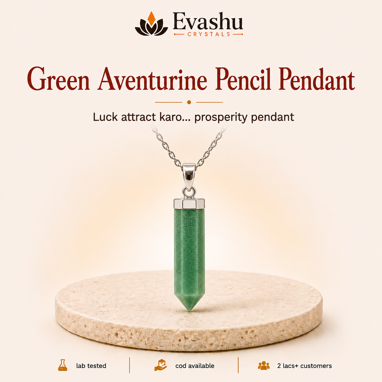Natural Green Aventurine Pencil Pendant for Growth