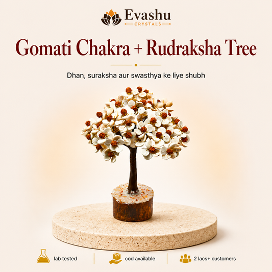Natural Rudraksha & Gomti Chakra Large Crystal Tree for Mindfulness