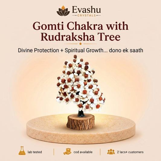 Natural Rudraksha & Gomti Chakra Crystal Tree for Protection