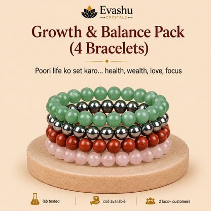 Silver Hematite, Rose Quartz, Green Aventurine & Red Jasper Bracelet Set for Grounding