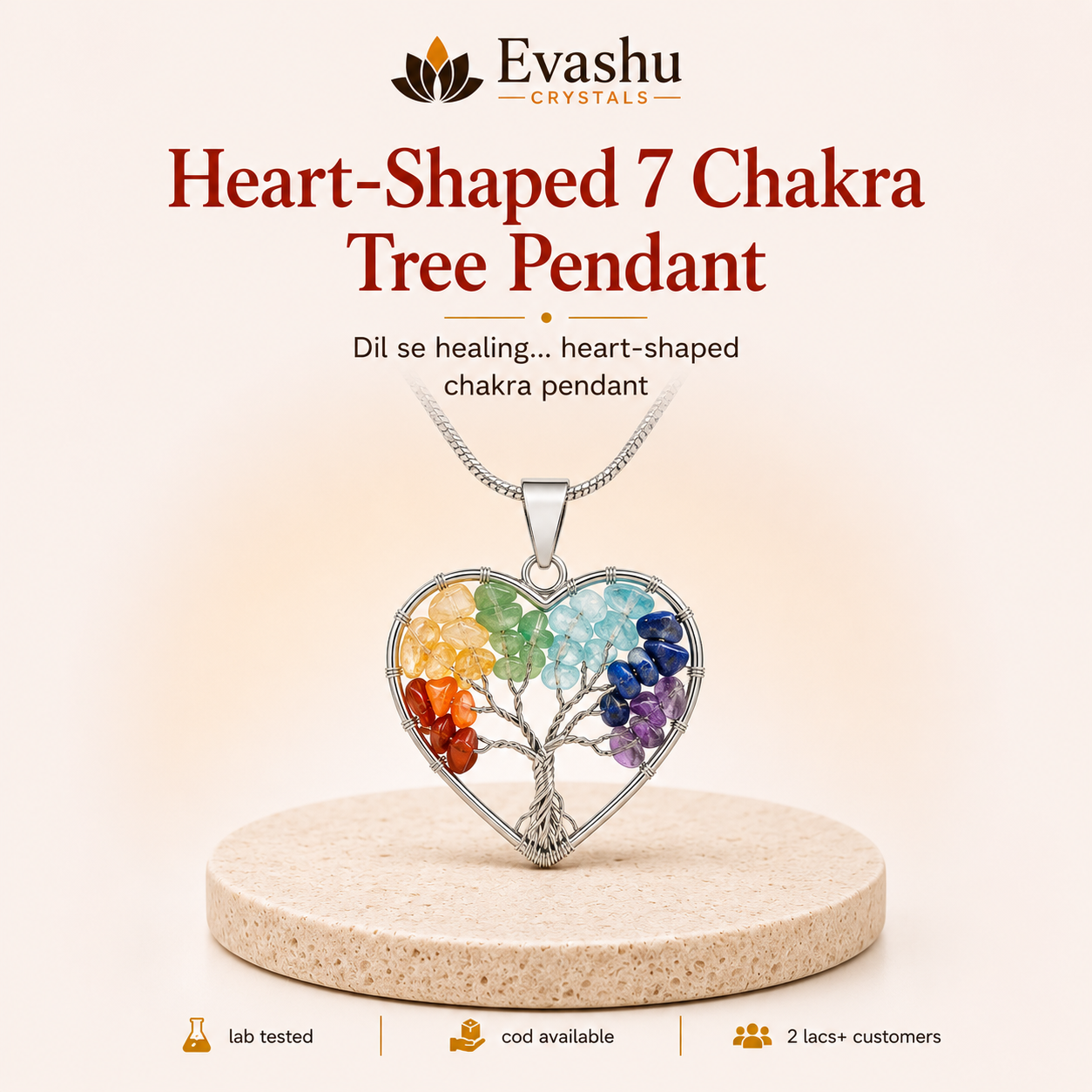 Natural 7 Chakra Heart Tree of Life Pendant for Alignment