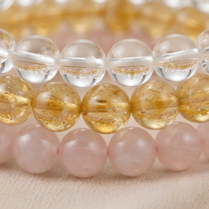 Rose Quartz, Clear Quartz & Citrine Bracelet Set for Love