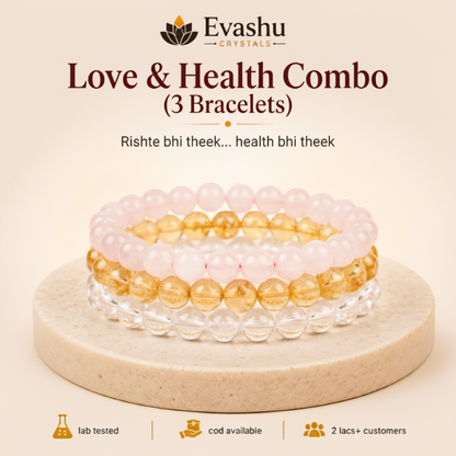 Rose Quartz, Clear Quartz & Citrine Bracelet Set for Love