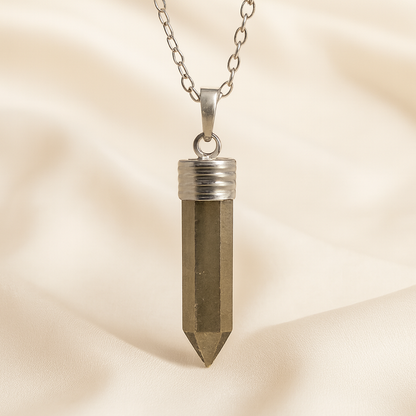Natural Pyrite Pencil Pendant for Abundance