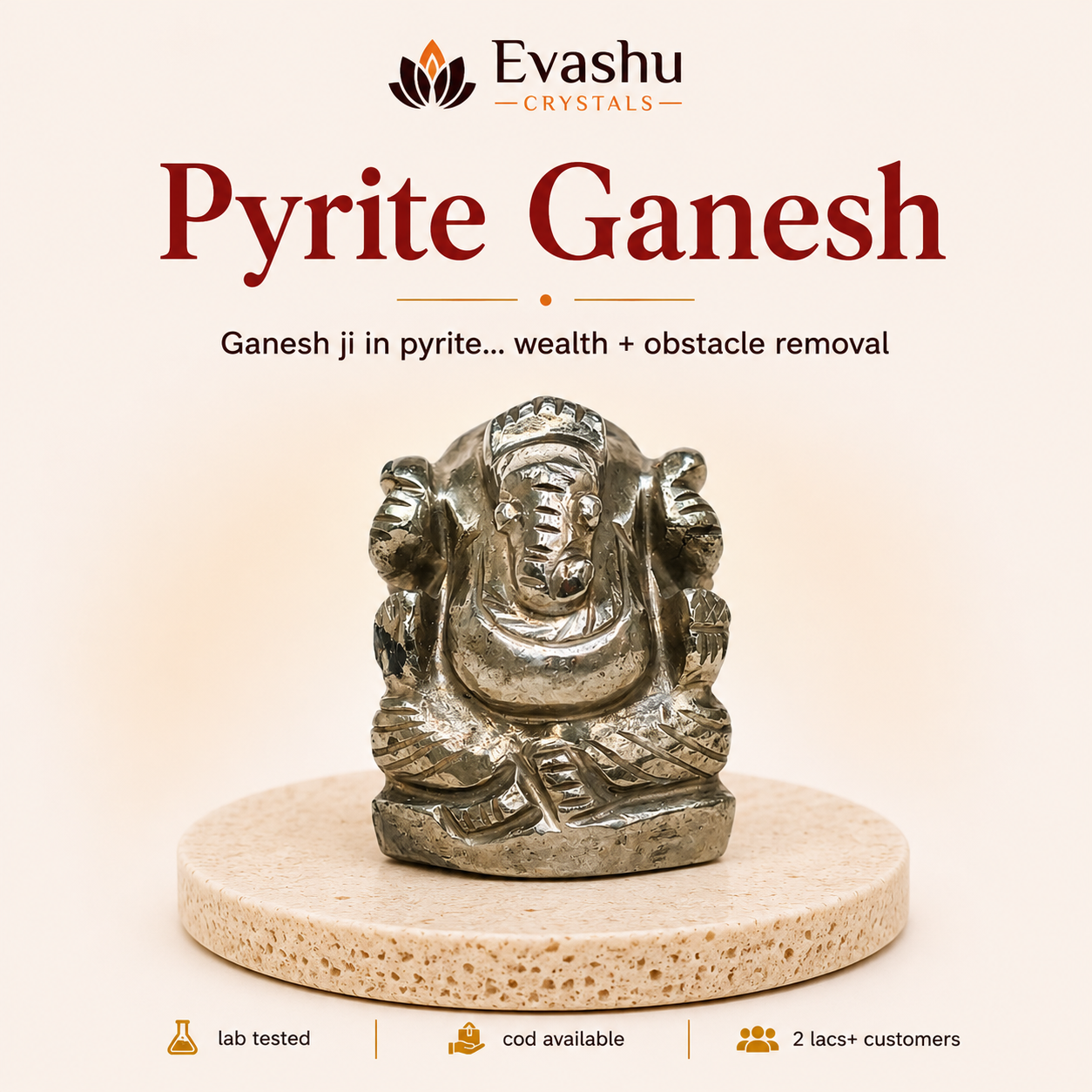 Natural Pyrite Ganesh Ring for Prosperity