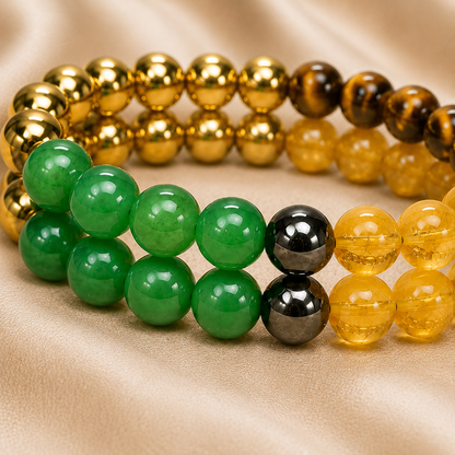 Green Aventurine, Citrine, Pyrite & Prosperity Crystal Bracelet Set for Opportunity