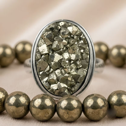 Natural Pyrite Ring & Bracelet Combo for Prosperity