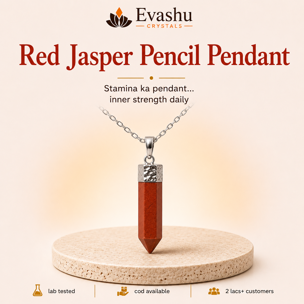 Natural Red Jasper Pencil Pendant for Strength