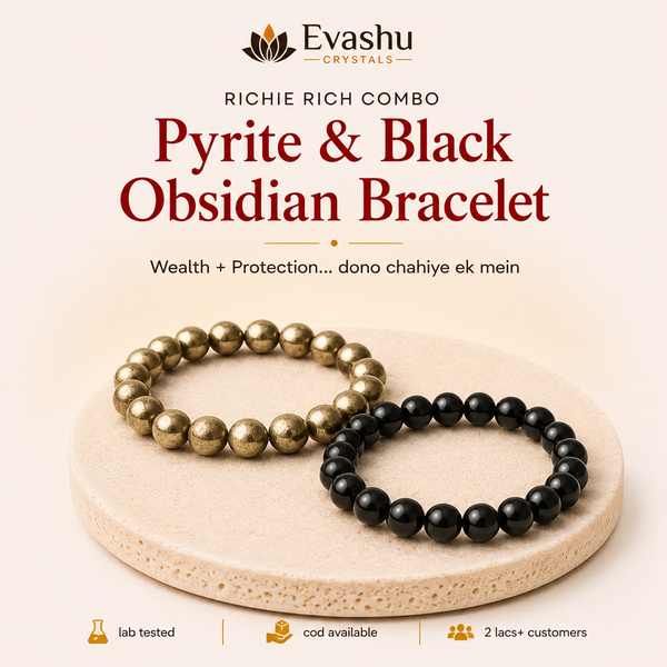 Natural Black Obsidian & Pyrite Bracelet Set for Protection