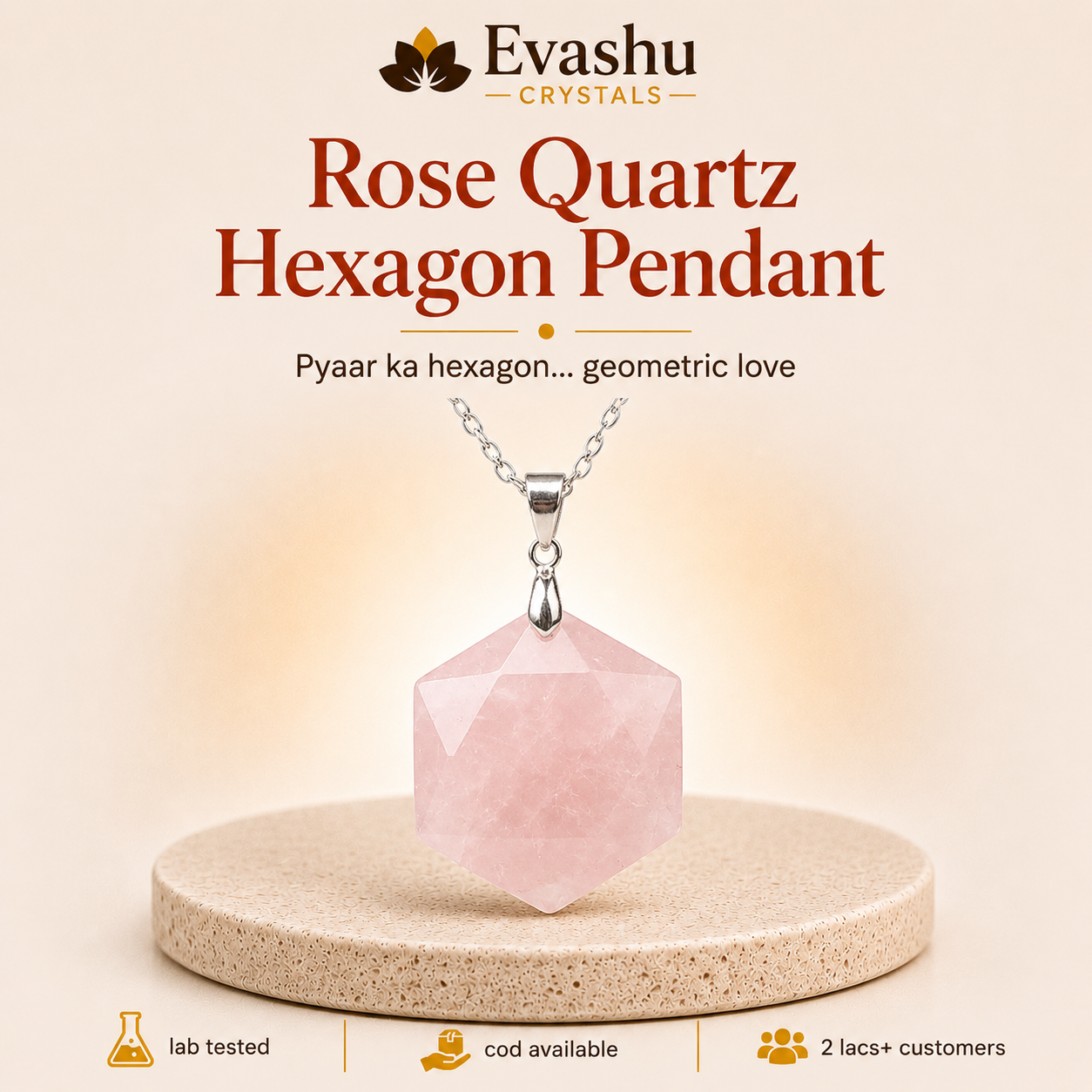Natural Rose Quartz Hexagon Pendant for Love