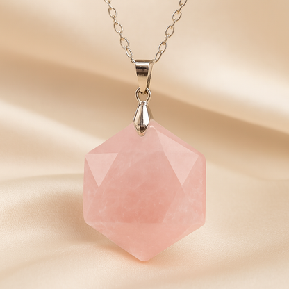 Natural Rose Quartz Hexagon Pendant for Love