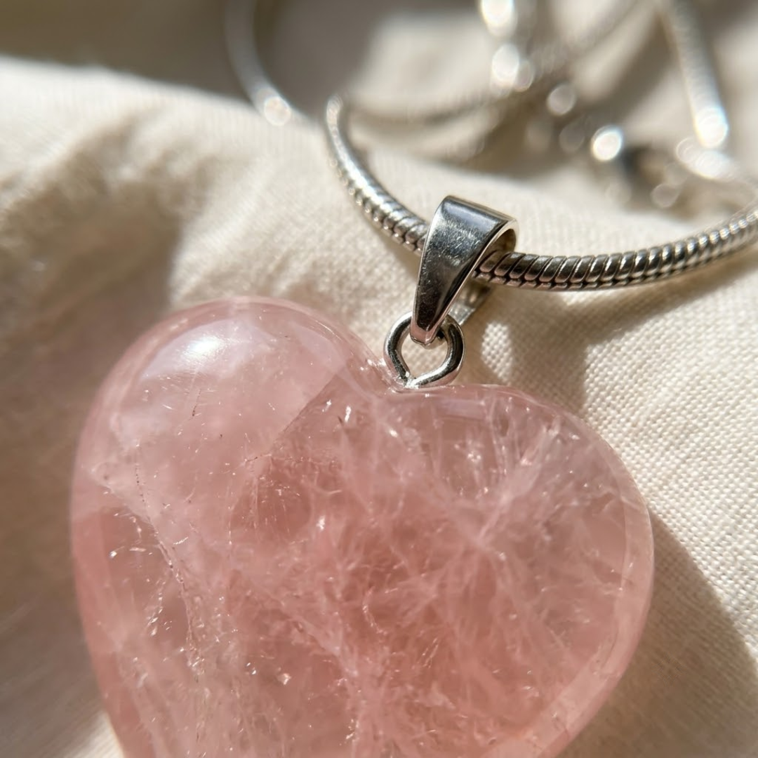 Natural Rose Quartz Heart Pendant for Self-Love