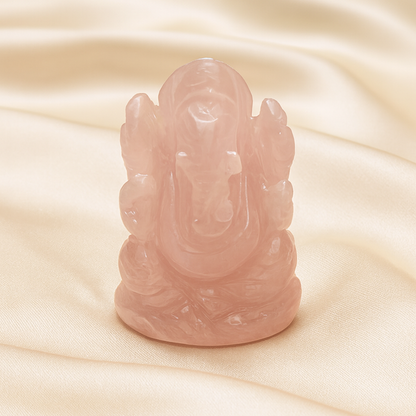 Natural Rose Quartz Ganesh Ring for Self-Love