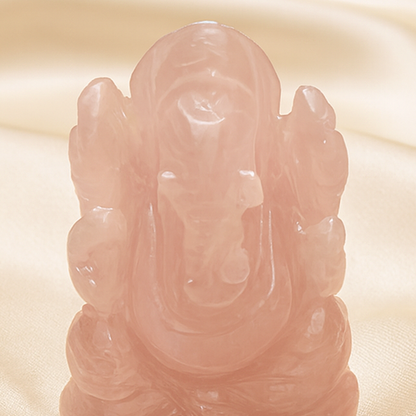 Natural Rose Quartz Ganesh Ring for Self-Love