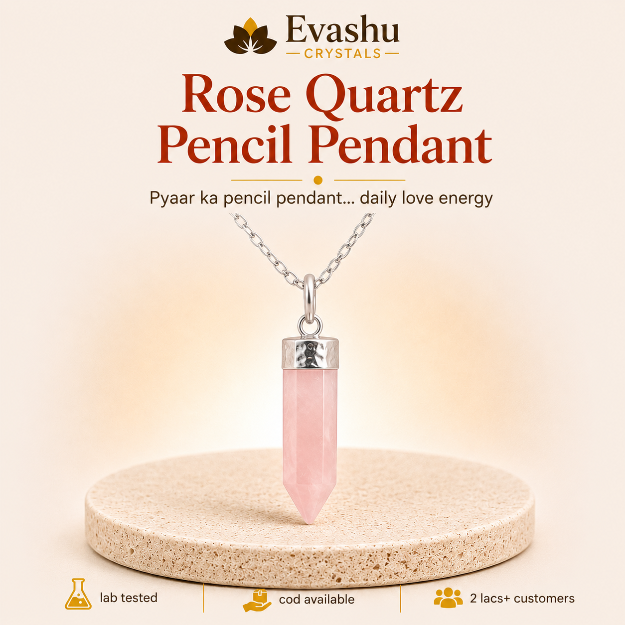 Natural Rose Quartz Pencil Pendant for Love