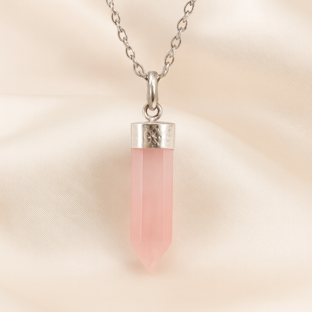 Natural Rose Quartz Pencil Pendant for Love