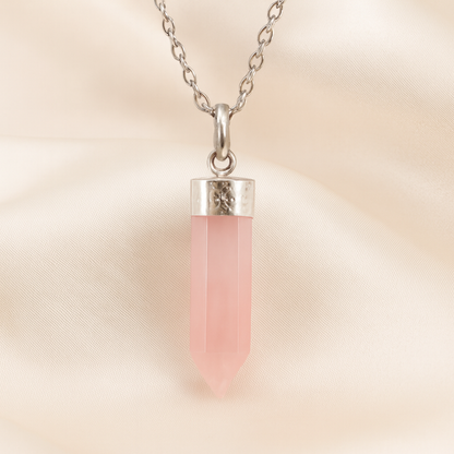 Natural Rose Quartz Pencil Pendant for Love