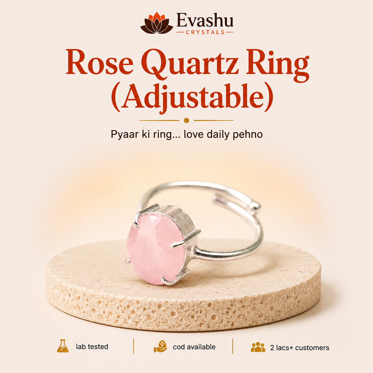 Natural Rose Quartz Ring for Love