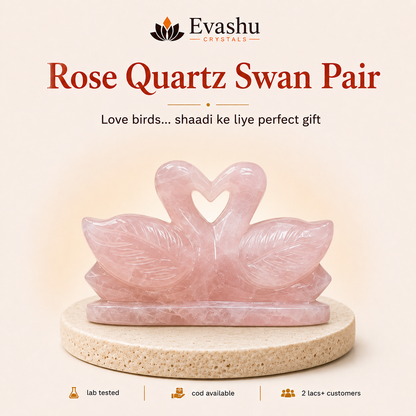 Natural Rose Quartz Swan Pair Figurine for Love
