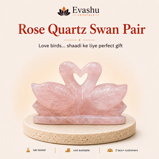 Natural Rose Quartz Swan Pair Figurine for Love