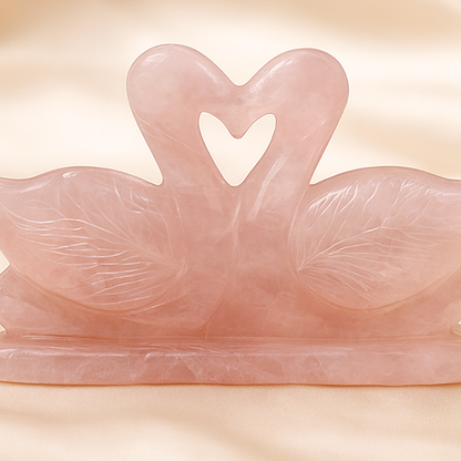 Natural Rose Quartz Swan Pair Figurine for Love