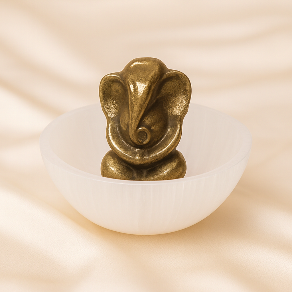 Selenite Bowl & Pyrite Ganesh Set for New Beginnings