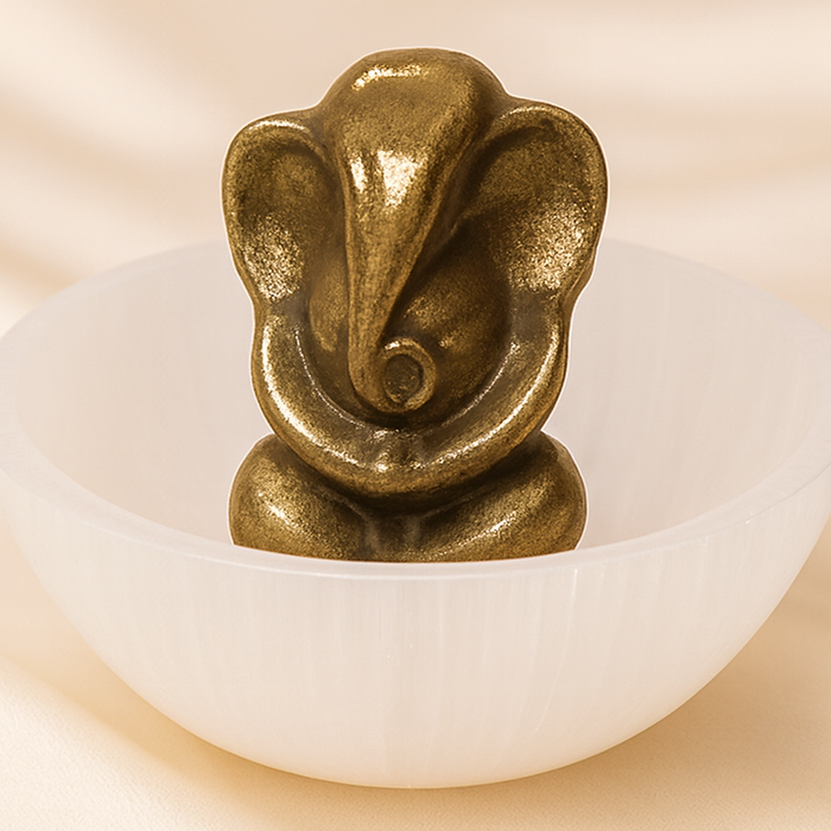 Selenite Bowl & Pyrite Ganesh Set for New Beginnings