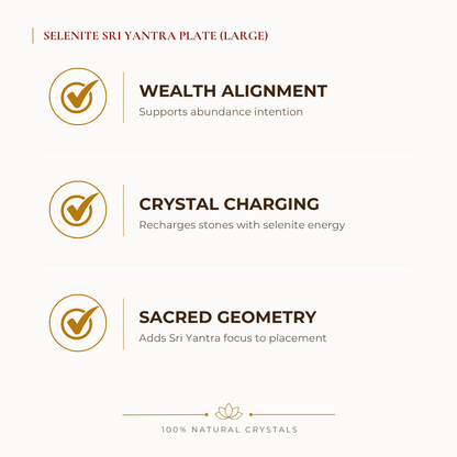 Natural Selenite Sri Yantra Om Charging Plate for Prosperity