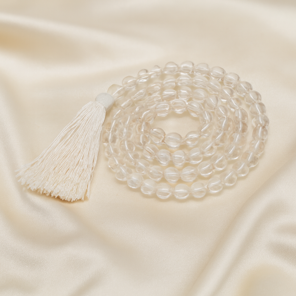 Natural Clear Quartz 6mm 108 Bead Mala for Focus