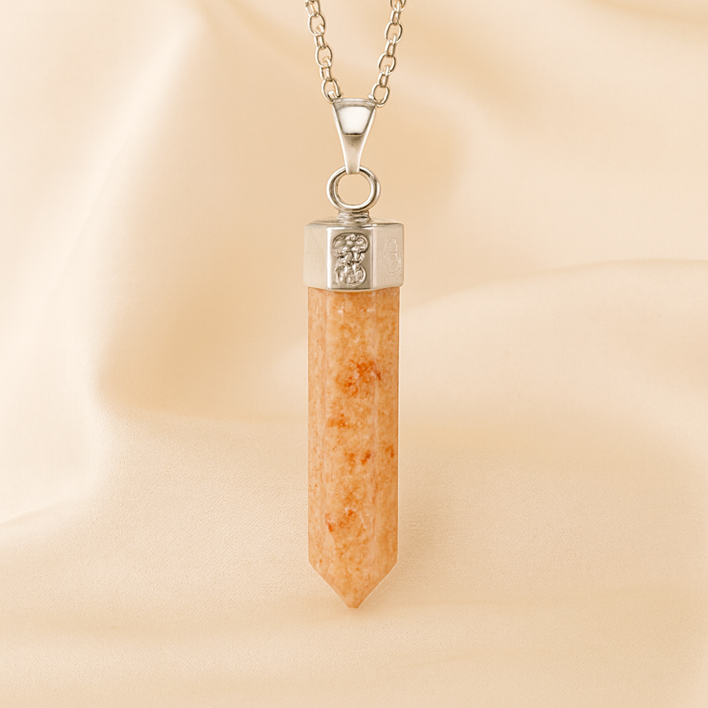 Natural Sunstone Pencil Pendant for Vitality